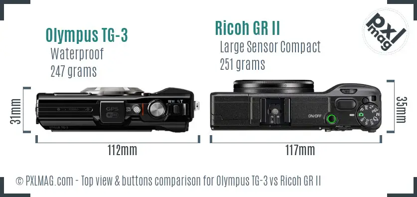 Olympus TG-3 vs Ricoh GR II top view buttons comparison