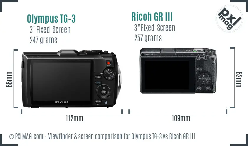 Olympus TG-3 vs Ricoh GR III Screen and Viewfinder comparison