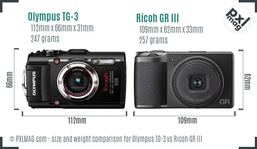 Olympus TG-3 vs Ricoh GR III size comparison