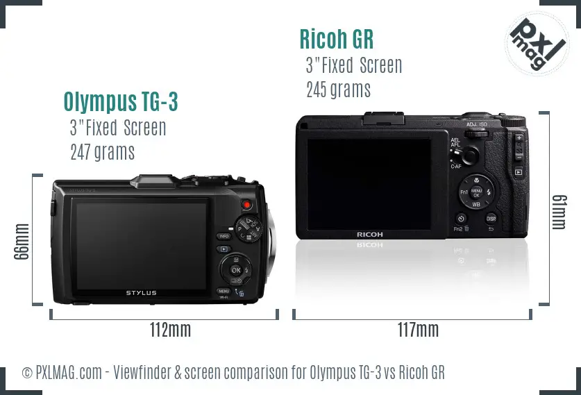 Olympus TG-3 vs Ricoh GR Screen and Viewfinder comparison