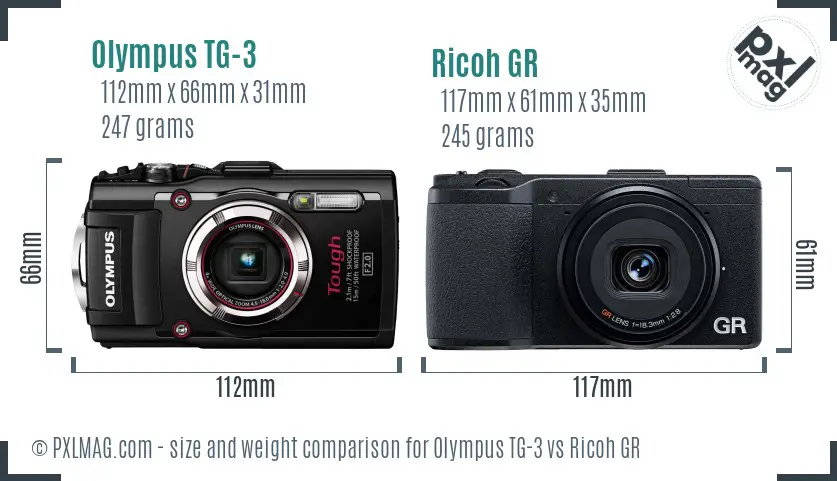 Olympus TG-3 vs Ricoh GR size comparison