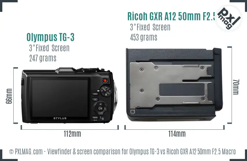 Olympus TG-3 vs Ricoh GXR A12 50mm F2.5 Macro Screen and Viewfinder comparison Olympus TG-3 vs Ricoh GXR A12 50mm F2.5 Macro Screen and Viewfinder comparison