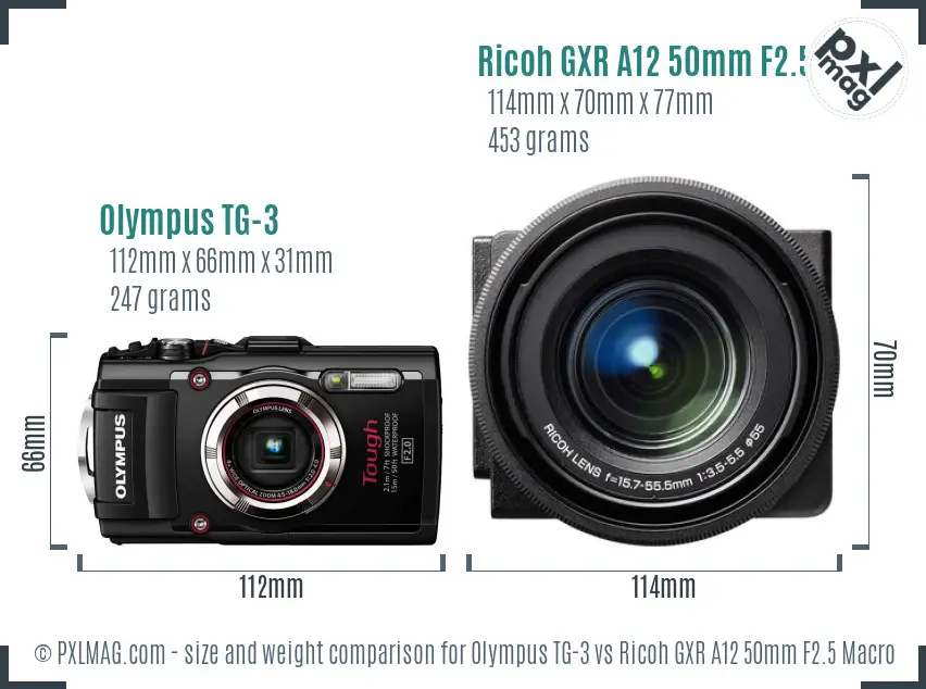 Olympus TG-3 vs Ricoh GXR A12 50mm F2.5 Macro size comparison Olympus TG-3 vs Ricoh GXR A12 50mm F2.5 Macro size comparison