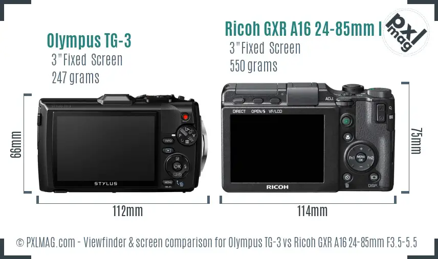 Olympus TG-3 vs Ricoh GXR A16 24-85mm F3.5-5.5 Screen and Viewfinder comparison