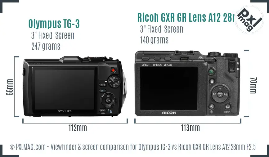 Olympus TG-3 vs Ricoh GXR GR Lens A12 28mm F2.5 Screen and Viewfinder comparison