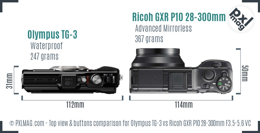 Olympus TG-3 vs Ricoh GXR P10 28-300mm F3.5-5.6 VC top view buttons comparison
