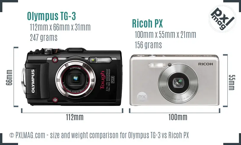 Olympus TG-3 vs Ricoh PX size comparison Olympus TG-3 vs Ricoh PX size comparison
