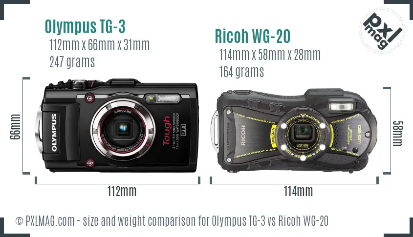 Olympus TG-3 vs Ricoh WG-20 size comparison