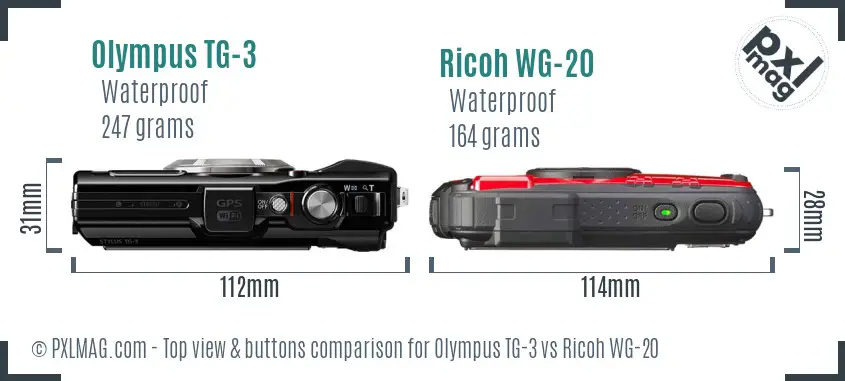 Olympus TG-3 vs Ricoh WG-20 top view buttons comparison
