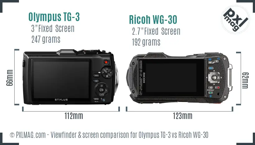 Olympus TG-3 vs Ricoh WG-30 Screen and Viewfinder comparison