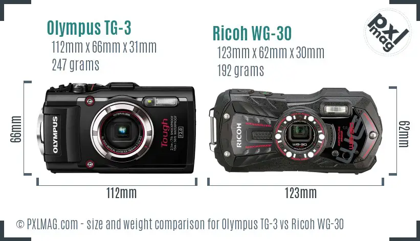Olympus TG-3 vs Ricoh WG-30 size comparison