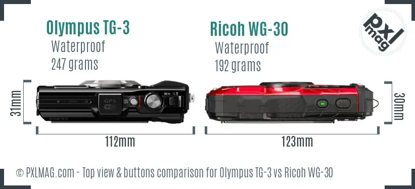 Olympus TG-3 vs Ricoh WG-30 top view buttons comparison