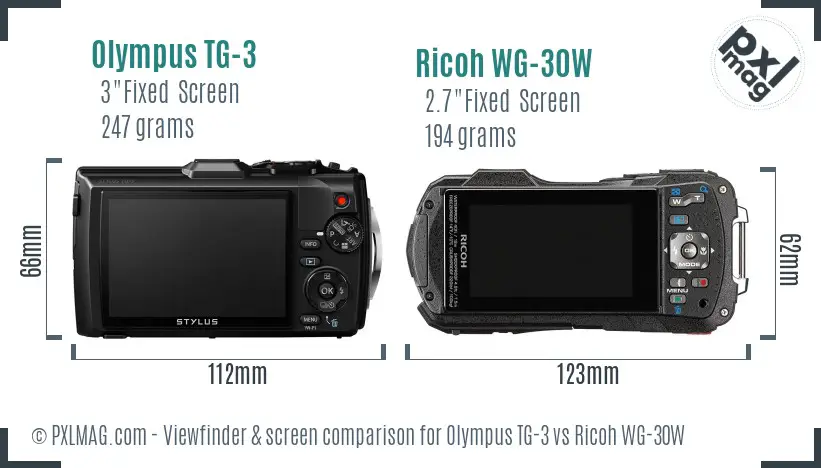 Olympus TG-3 vs Ricoh WG-30W Screen and Viewfinder comparison