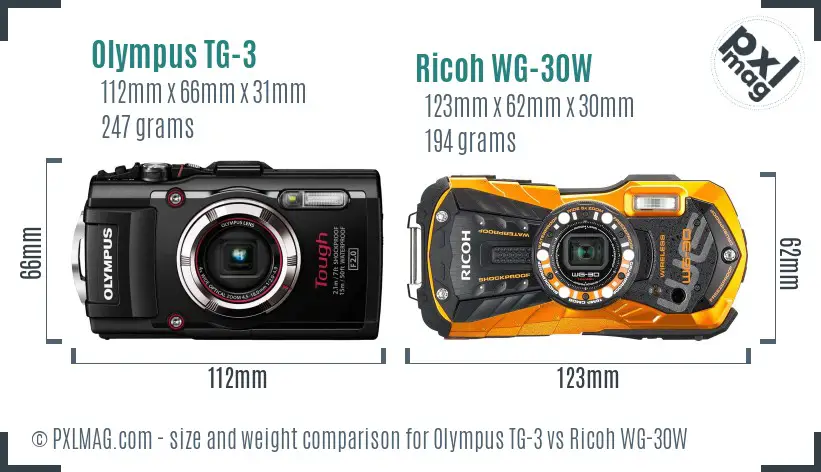 Olympus TG-3 vs Ricoh WG-30W size comparison