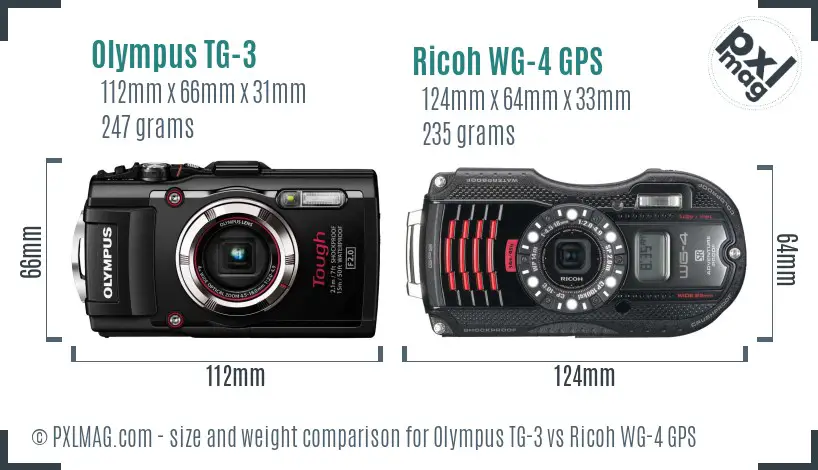 Olympus TG-3 vs Ricoh WG-4 GPS size comparison