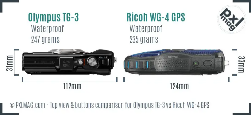Olympus TG-3 vs Ricoh WG-4 GPS top view buttons comparison