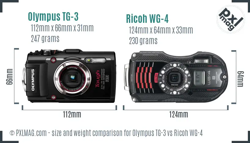 Olympus TG-3 vs Ricoh WG-4 size comparison