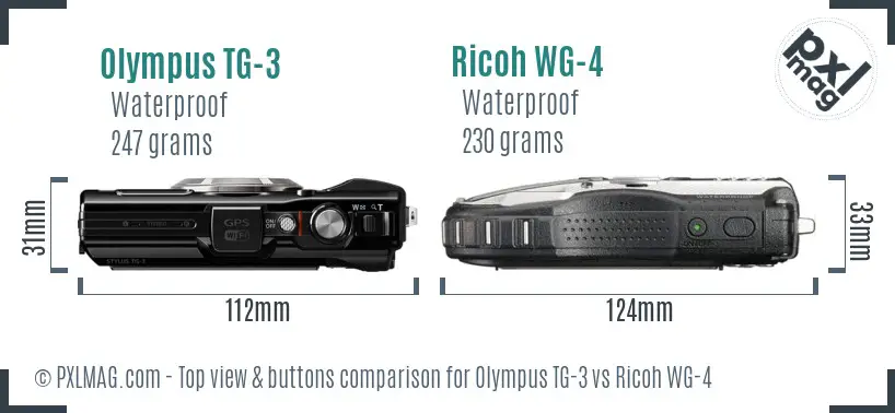 Olympus TG-3 vs Ricoh WG-4 top view buttons comparison