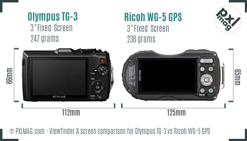 Olympus TG-3 vs Ricoh WG-5 GPS Screen and Viewfinder comparison