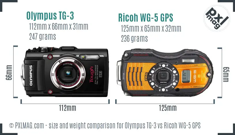 Olympus TG-3 vs Ricoh WG-5 GPS size comparison
