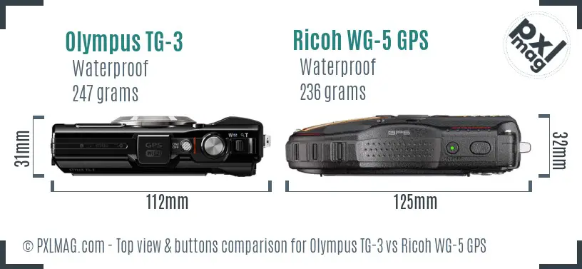 Olympus TG-3 vs Ricoh WG-5 GPS top view buttons comparison