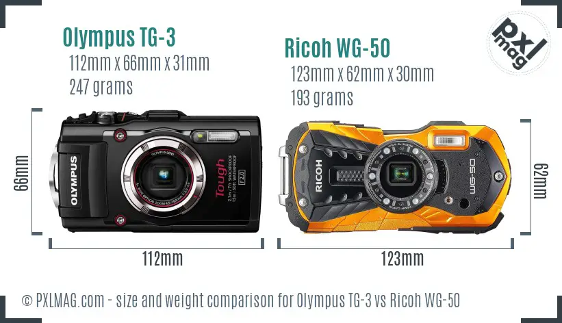 Olympus TG-3 vs Ricoh WG-50 size comparison
