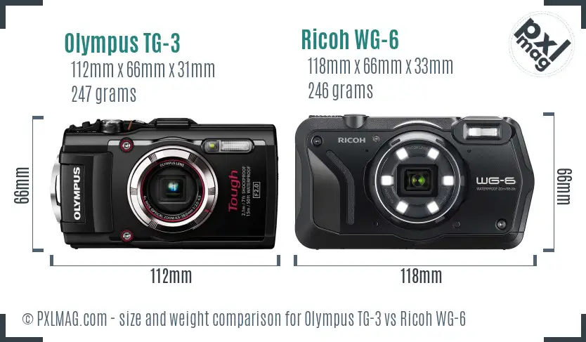 Olympus TG-3 vs Ricoh WG-6 size comparison