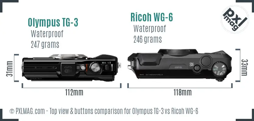 Olympus TG-3 vs Ricoh WG-6 top view buttons comparison