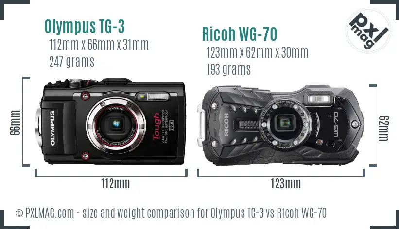 Olympus TG-3 vs Ricoh WG-70 size comparison