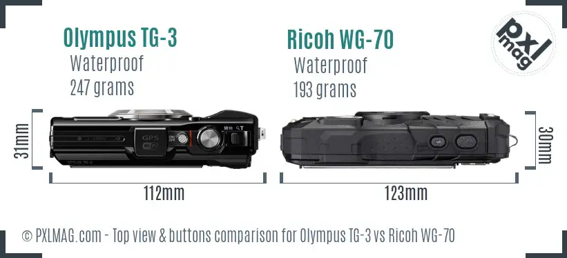 Olympus TG-3 vs Ricoh WG-70 top view buttons comparison