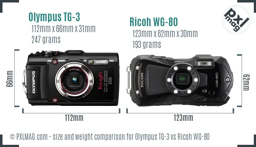 Olympus TG-3 vs Ricoh WG-80 size comparison