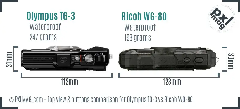 Olympus TG-3 vs Ricoh WG-80 top view buttons comparison
