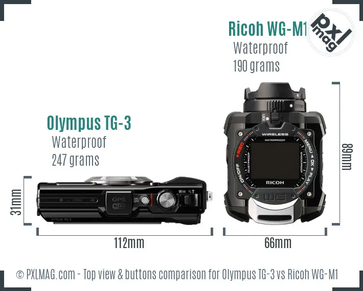 Olympus TG-3 vs Ricoh WG-M1 top view buttons comparison