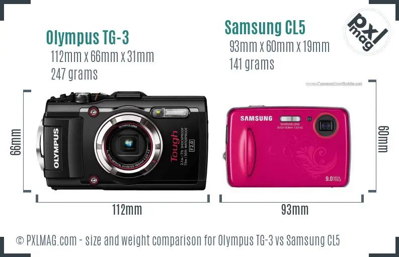 Olympus TG-3 vs Samsung CL5 size comparison