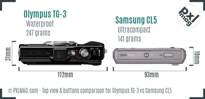 Olympus TG-3 vs Samsung CL5 top view buttons comparison