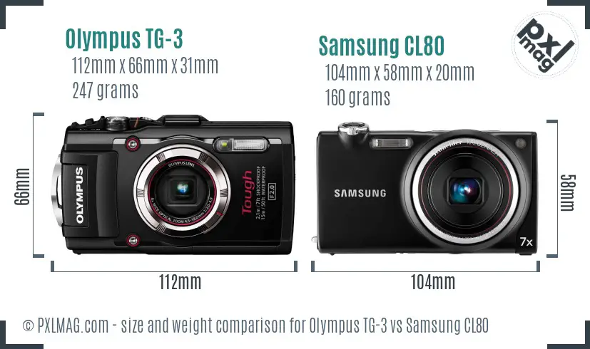 Olympus TG-3 vs Samsung CL80 size comparison