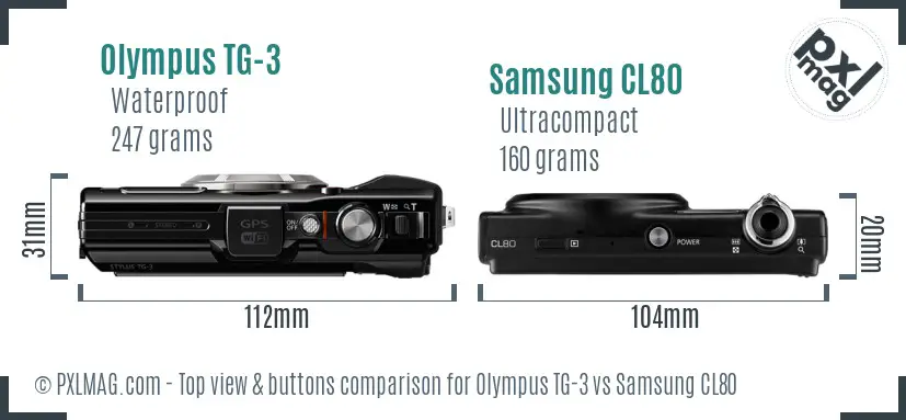 Olympus TG-3 vs Samsung CL80 top view buttons comparison