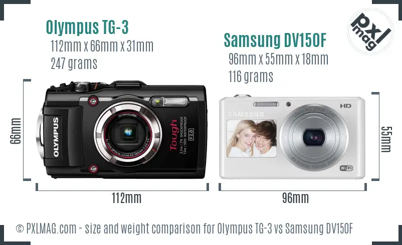 Olympus TG-3 vs Samsung DV150F size comparison