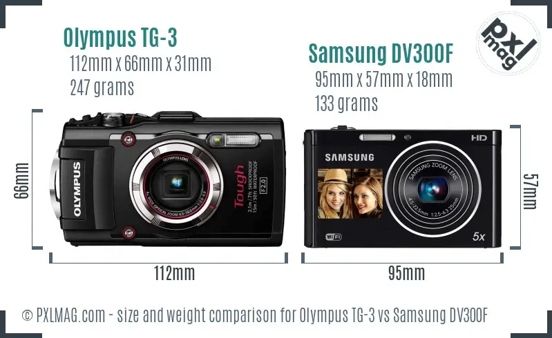 Olympus TG-3 vs Samsung DV300F size comparison
