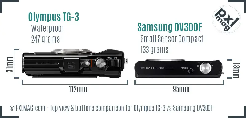 Olympus TG-3 vs Samsung DV300F top view buttons comparison
