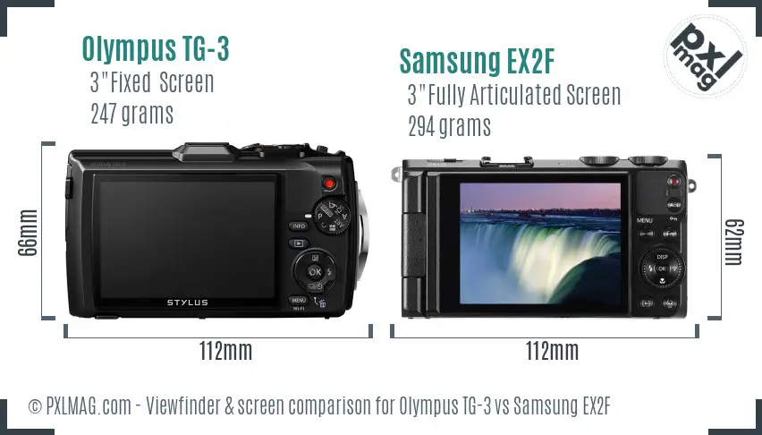Olympus TG-3 vs Samsung EX2F Screen and Viewfinder comparison