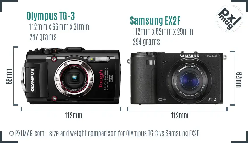 Olympus TG-3 vs Samsung EX2F size comparison