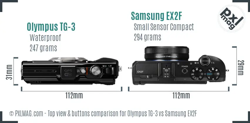 Olympus TG-3 vs Samsung EX2F top view buttons comparison