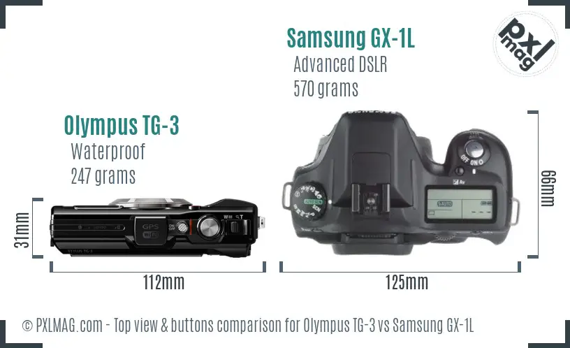 Olympus TG-3 vs Samsung GX-1L top view buttons comparison