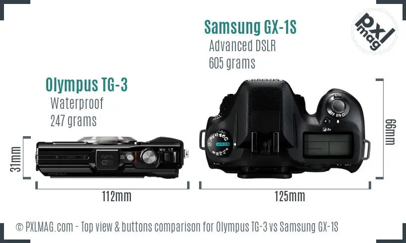 Olympus TG-3 vs Samsung GX-1S top view buttons comparison