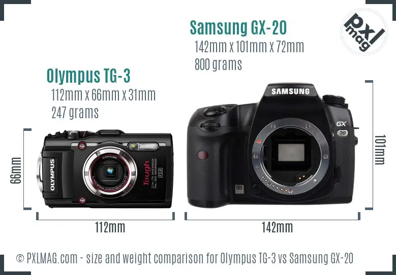 Olympus TG-3 vs Samsung GX-20 size comparison