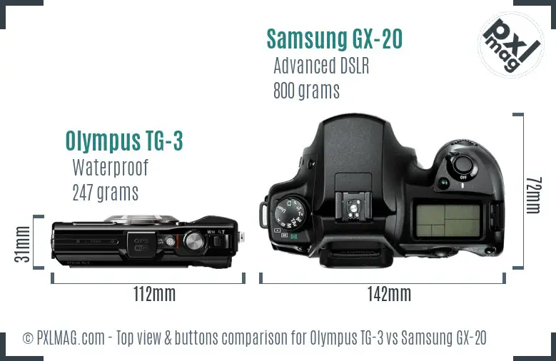 Olympus TG-3 vs Samsung GX-20 top view buttons comparison