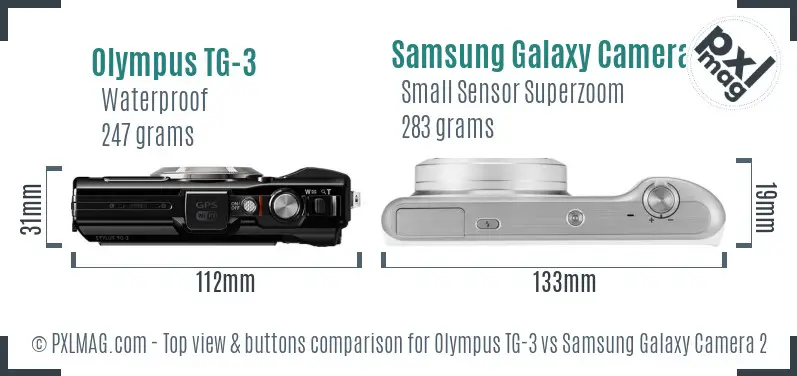 Olympus TG-3 vs Samsung Galaxy Camera 2 top view buttons comparison