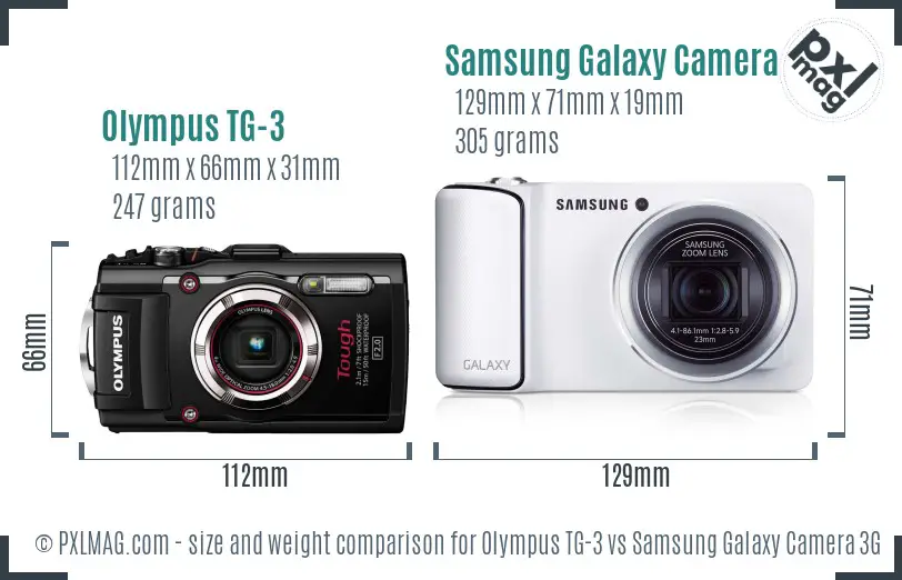 Olympus TG-3 vs Samsung Galaxy Camera 3G size comparison