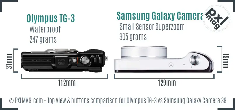 Olympus TG-3 vs Samsung Galaxy Camera 3G top view buttons comparison